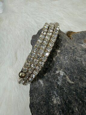 Silver Tone Rhinestone Memory Wrap Coil Bracelet 6.75"